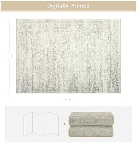 Washable Rugs 5x7 Area Rugs for Living Room, Dining Room-Beige Green - Image 2
