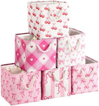 6 Pack Pink Bow Cube Storage Bins Fabric Square Cube Baskets, 11x11 Inch by Geiserailie