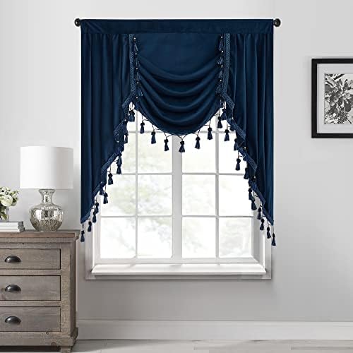 StangH Navy Blue Velvet Waterfall Valances W39 inches, 1 Panel by StangH