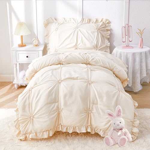 Princess Toddler Bedding Set for Girls, 4 Piece Ruffles Jacquard Embroidery by WOWELIFE
