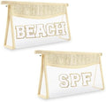 2Pcs Boho Patch SPF Bag Clear Makeup Letter Bag, Waterproof Zipper Make up Bags by Iqimott