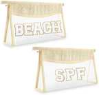 2Pcs Boho Patch SPF Bag Clear Makeup Letter Bag, Waterproof Zipper Make up Bags by Iqimott