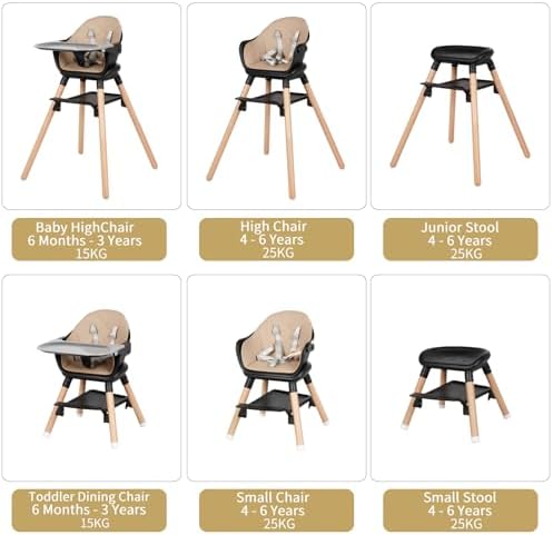 6 in 1 Baby High Chair, Convertible Wooden High Chairs - Image 3