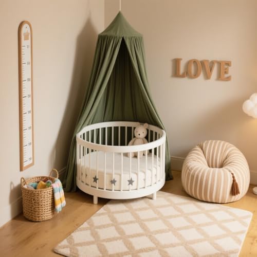 Cotton Kids Bed Canopy, Nursery Room Baby Crib Hanging Curtain Mosquito Net - Image 7