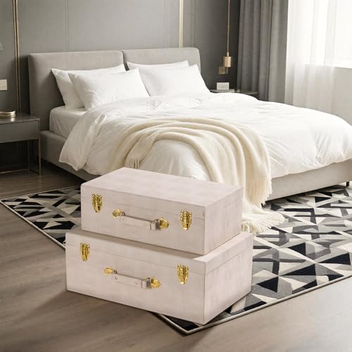 Sagala Set of 2 Large Decorative Storage Trunks, Faux Leather Large Storage - Image 5