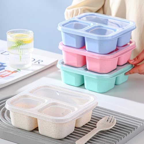 TOUWMX Bento Box For Kids, 4 Pack 3 Compartments Meal Prep Containers Reusable - Image 4