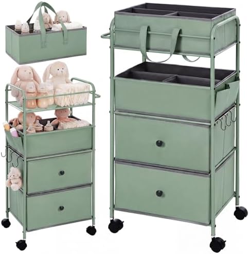 FoldTier 3In1 Baby Diaper Caddy Organizer Cart 4 Tier Large Capacity Metal by FoldTier