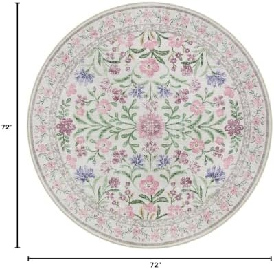 Wonnitar Floral Washable Round Rugs 6ft, Ultra-Thin Non Slip Boho Carpet - Image 2