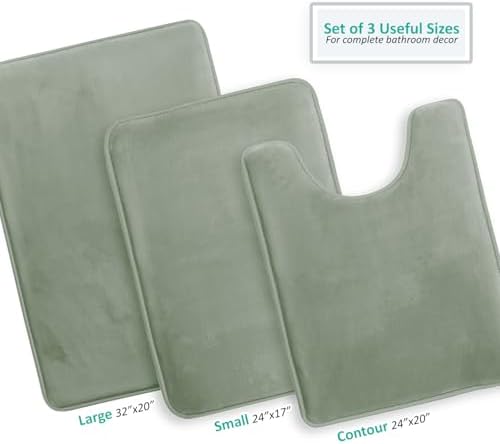 Clara Clark 3 Piece Bathroom Rugs, Velvet Memory Foam Bath Mat Set, Non-Slip - Image 3