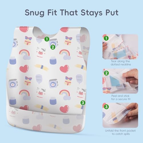 KIIS Disposable Baby Bibs, Waterproof Smock Bibs, Full Coverage - Image 4