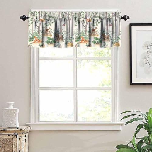 Forest Animal Valance Curtain for Kids Cartoon Nature Green Forest Cute Fox Owl - Image 4