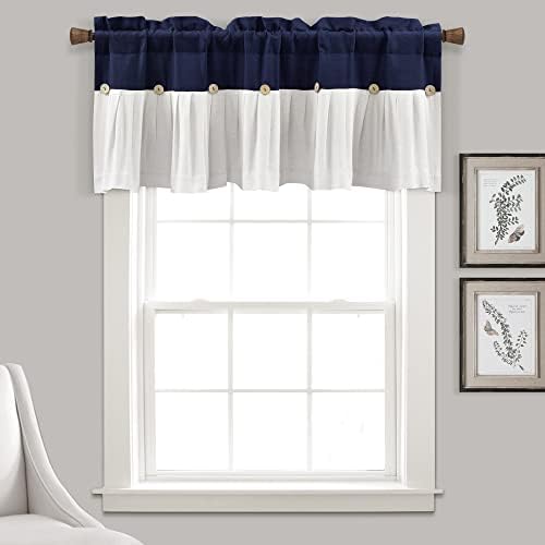 Lush Decor Linen Button Farmhouse Valance Curtians 52"W x 18"L Blue & White - Image 3