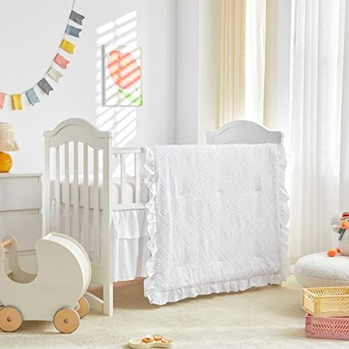 Mini Crib Bedding Set 3 Pieces Baby Boho Quilted Tufted Ruffles Comforter by Uozzi+Bedding