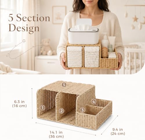 Rattan Diaper Caddy Organizer for Changing Table - Image 3