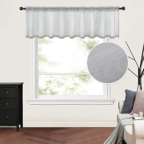MIULEE Solid Gray Kitchen Sheer Valance Linen Look Window Curtain, Living Room by MIULEE