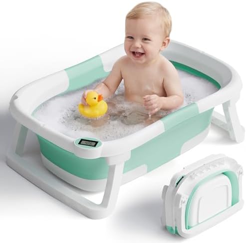 Collapsible Baby Bathtub with Thermometer, 0-36 Months by iBabyMax