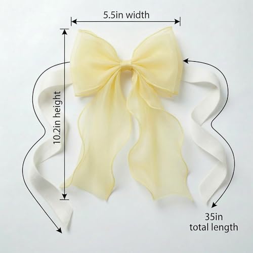 2 Pack French Lace Bow Curtain Tiebacks, Light Yellow - Image 2