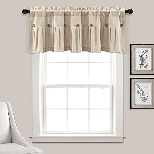 Lush Decor Linen Button Farmhouse Valance Curtians 52"W x 18"L Dark Linen by LushDecor