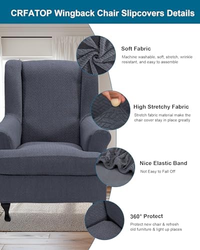 CRFATOP Wingback Chair Covers Stretch Armchair Slipcovers - Image 2