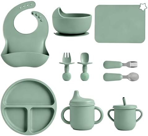 Silicone Baby Feeding Set 10 Pcs, Baby feeding essentials by JELLDJKSiliconeBabyFeeding