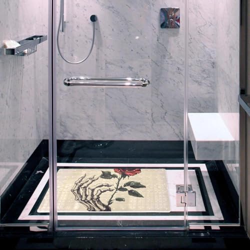 Bathtub Mat Non Slip 26.8x15.1 Inch, Skull Hand Holding a Red Rose Shower Mat - Image 6