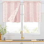 ASPMIZ Linen Pink Kitchen Tier Curtains 24 Inch Length, Double Layered Kitchen by ASPMIZ