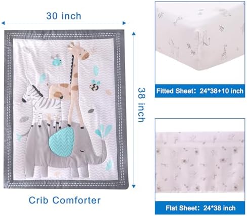 Mini Crib Bedding Set Boy, 3 Piece Baby Bedding Set Nursery Bedding Set Elephant - Image 3