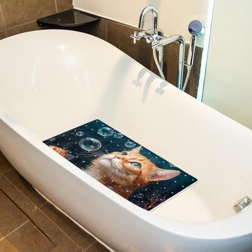 Bathtub Mat Non Slip 26.8x15.1In, Underwater Cat Fish Bath Mat - Image 5