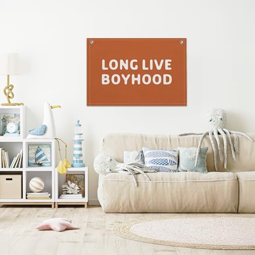 Long Live Boyhood Banner – Boy Room Decor Linen Banner Hanging Flag Retro Pink - Image 7