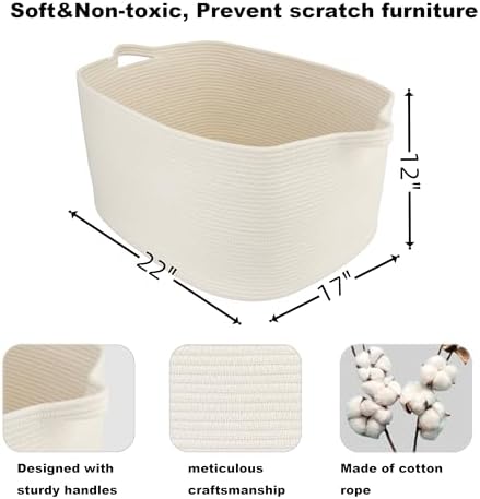 XUANGUO Large Rectangle Woven Cotton Rope Blanket Basket 22"x17"x12" White - Image 2