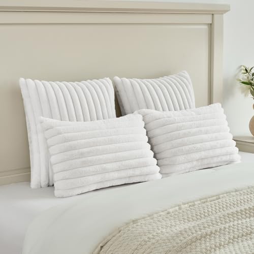 FUTEI Pack of 2 Faux Fur Throw Pillow Covers 24x24 Inch - Image 5
