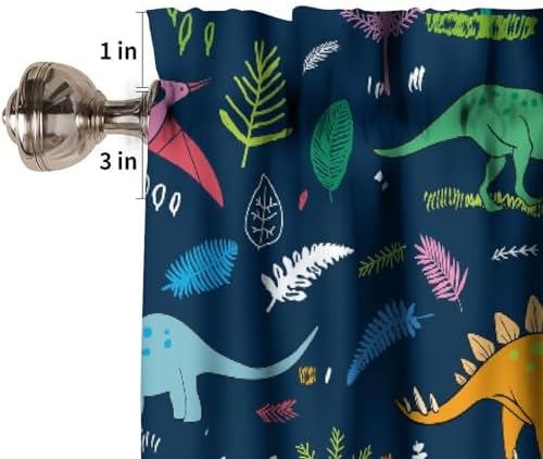 Dinosaurs Valance Curtain for Kids Blue Cartoon Minimalist Prehistoric Plant - Image 3