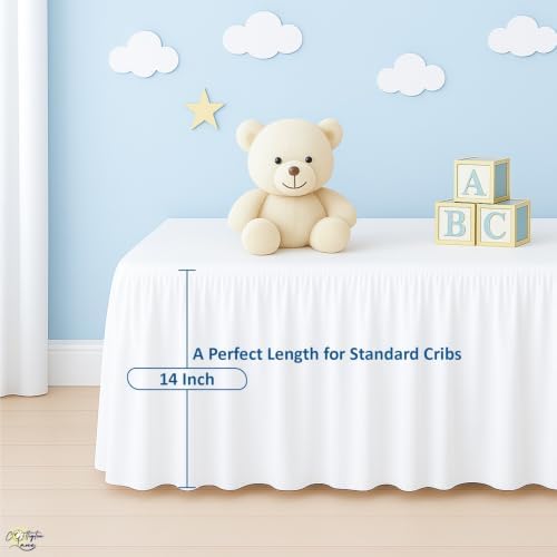 Cottington Lane White Crib Skirt Dust Ruffle 14" Drop, Fits 28" x 52" - Image 5