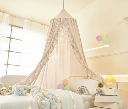 Mengersi Bed Canopy for Girls, Ruffled Canopy Bed Curtains Kids Canopy for by Mengersi