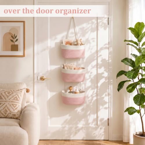 TeoKJ Over the Door Hanging Basket, 3-Tier Woven Cotton Wall-Mounted Storage - Image 2