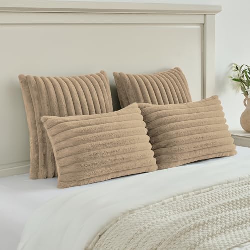 FUTEI Pack of 2 Faux Fur Throw Pillow Covers 24x24 Inch - Image 5