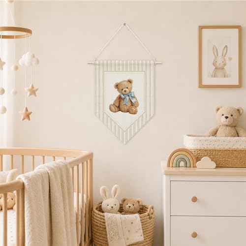 KYTWSFWS Vintage Bear Nursery Wall Art Pennant Flag, Kids Room Wall Decor - Image 3
