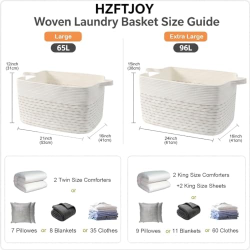 96L Woven Laundry Basket with Handles, Extra Blanket Basket - Image 2