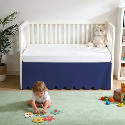 100% Cotton Scallop Edge Crib Bed Skirt, 4-Sided Soft Breathable Cotton Bedding - Image 2