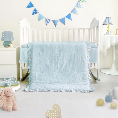 Mini Crib Bedding Set for Girls, 3 Piece Tufted Jacquard Ruffle Fringe Baby - Image 2