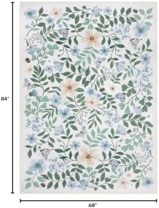 Lahome 5x7 Light Blue Rugs for Girls Bedroom, Boho Washable Floral Rug - Image 2
