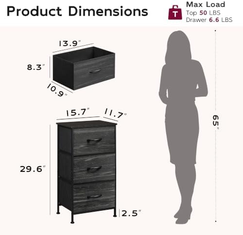 WLIVE Small Dresser Nightstand for Bedroom, 3 Drawers - Image 3