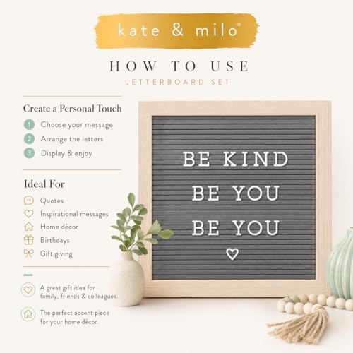 Kate & Milo 10" x 10" Natural Wood Gray Letterboard Set - Image 5