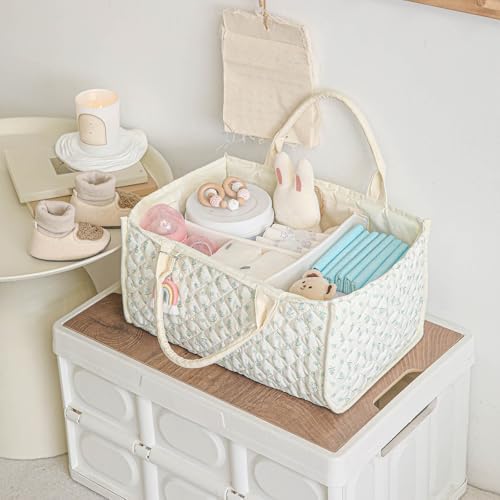 Quilted Fabric Storage Basket Floral Baby Diaper Caddy Quilted Basket - Image 2