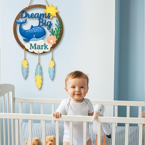 Dream Big Whale Wall Wooden Signs Personalized – Ocean Wooden Name Personalized - Image 5