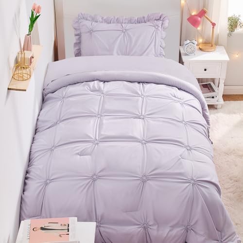 Twin Comforter Set for Girls, Boho Pintuck Bedding Comforter Sets, 4 Pieces - Image 4