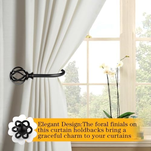 USFOOK Black Curtain Holdbacks, Decorative Drapery Tiebacks, 2 Pack/1 Pair - Image 3