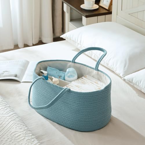 luxury little Diaper Caddy Organizer, Large Cotton Rope Nursery Baby Basket - Image 3