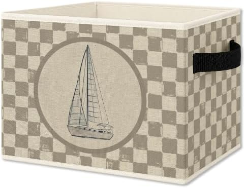 Vintage Brown Checkered Sailboat Foldable Storage Box by Unknown