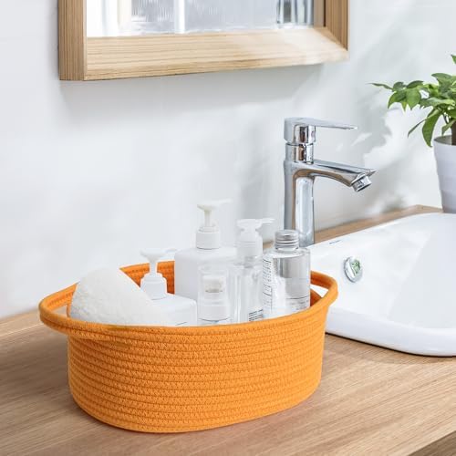 MEGASKET Orange Woven Basket, Cute Cotton Rope Cat Dog Toy Bin Box, Small Woven - Image 7